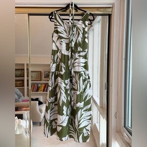 Ann Taylor Olive and White Tropical Print Dress